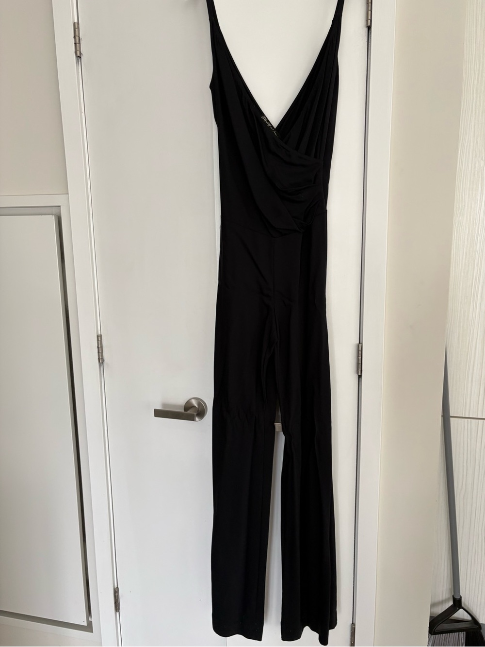 Elizabeth and James Black Draped V-Neck Wide-Leg Jumpsuit